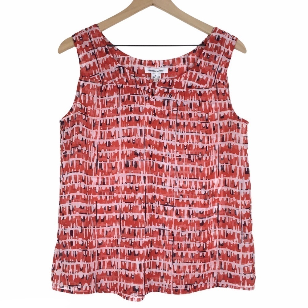 LIZ CLAIBORNE Top Blouse Sleeveless Sheer Keyhole Abstract Retro Size Medium